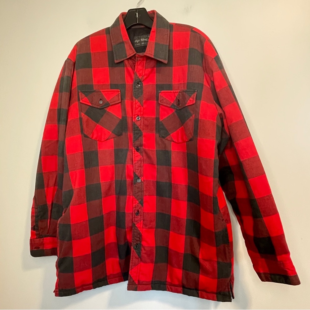 Hugo Valentino Men's Red & Black Buffalo Plaid Quilted Shirt Jacket